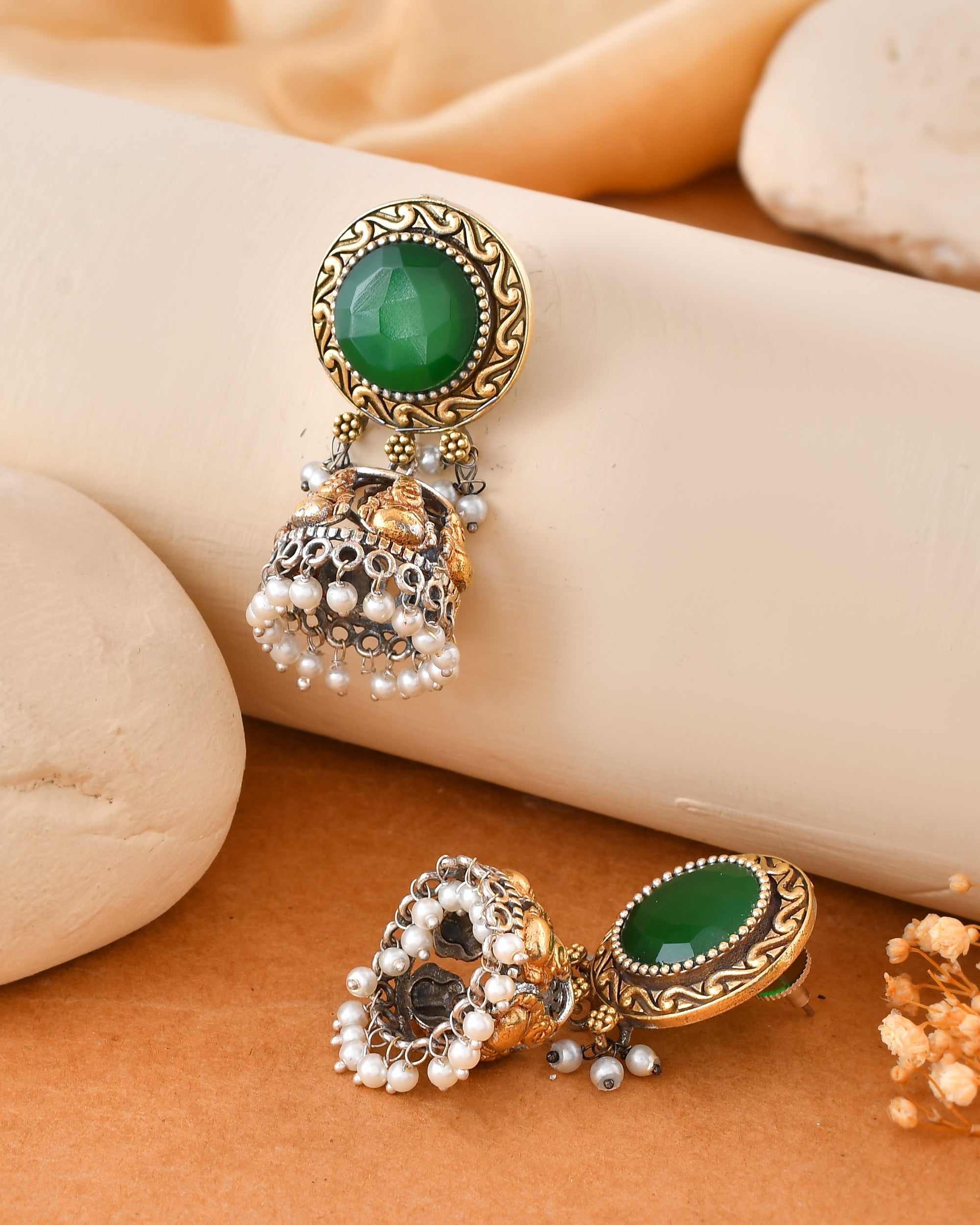 Green Stone Dandiya Jhumka Earrings